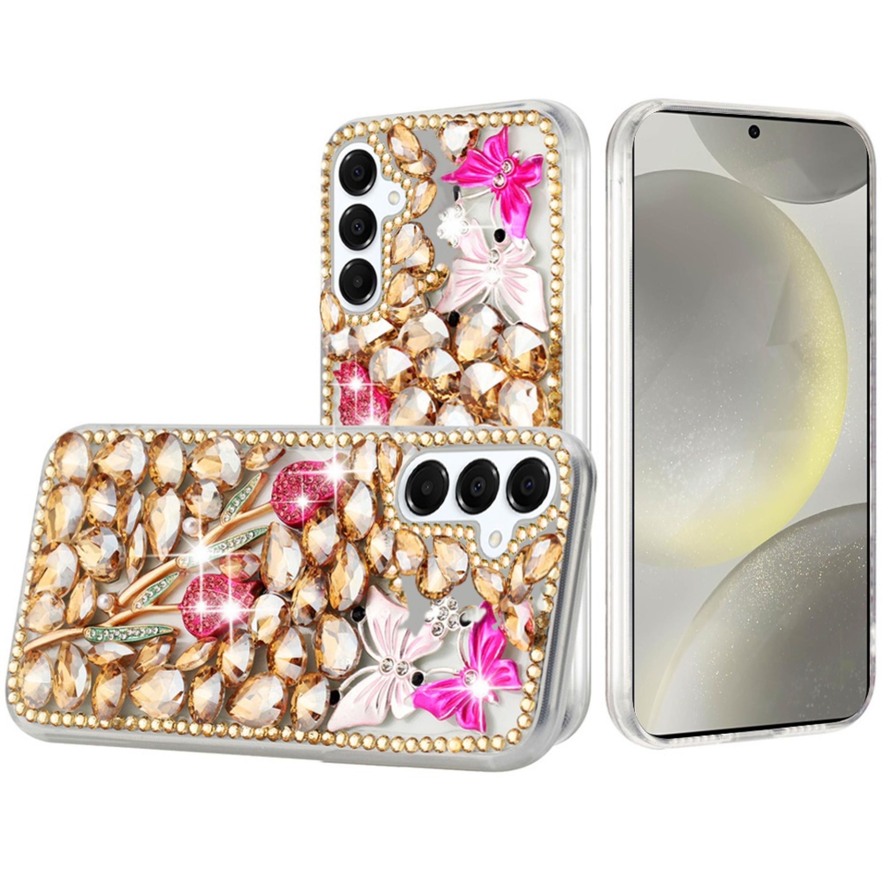 Kitcheniva - Full Diamond Bling Cover 3D Jewels Plus Tempered Glass For Samsung S25/S24 Gold Exquisite Garden - Multicolor price history on PriceWatchPro