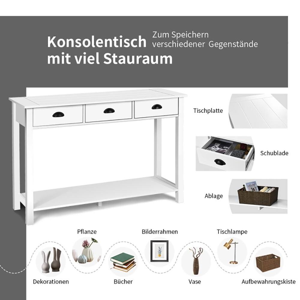 Zum Speichern verschiedener Gegenstände mit viel Stauraum: Tischplatte, Schublade, Ablage, Pflanze, Bilderrahmen, Tischlampe, Dekorationen, Bücher, Vase, Aufbewahrungskiste.