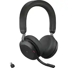 Front. Jabra - Jabra Evolve2 75 Wireless On-ear Stereo Headset - USB-C - For MS Teams - Black - Binaural - Ear-cup - 3000 cm - Blue.