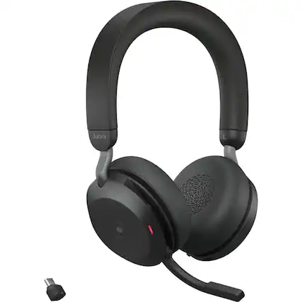 Front. Jabra - Jabra Evolve2 75 Wireless On-ear Stereo Headset - USB-C - For MS Teams - Black - Binaural - Ear-cup - 3000 cm - Blue.