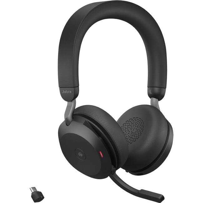 Jabra - Evolve2 75 Wireless On-ear Stereo Headset - USB-C - For MS Teams - Black - Binaural - Ear-cup - 3000 cm - Blue