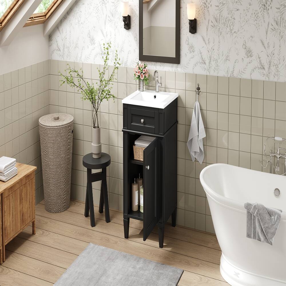 Alt View 7. Loheer - Loheer 16 inch bathroom vanity with sink, black freestanding single vanity, french style bathroom cabinet - Black.