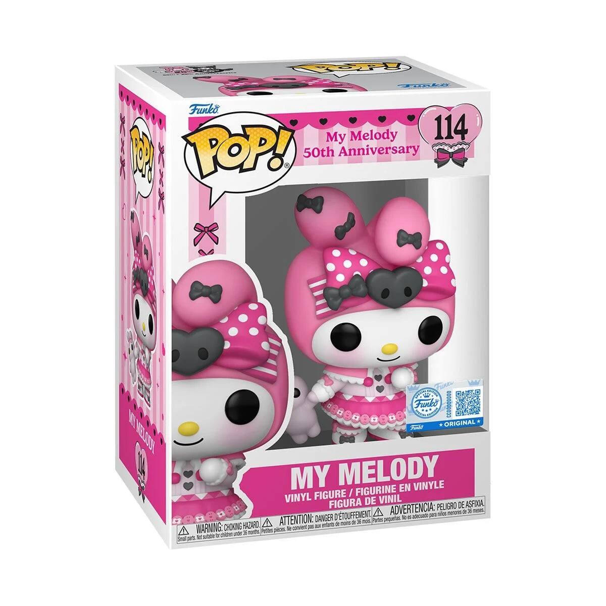 Funko POP!  
My Melody 50th Anniversary  
114  

My Melody  
VINYL FIGURE / FIGURINE EN VINYLE / FIGURA DE VINIL  

WARNING: CHOKING HAZARD - Small parts. Not for children under 3 years.  
ATTENTION: PELIGRO DE ASFIXIA - Pequeñas piezas. No es adecuado para niños menores de 3 años.  
ADVERTENCIA: PELIGRO DE ASFIXIA - Pequeñas piezas. No es adecuado para niños menores de 3 años.  

Funko ORIGINAL