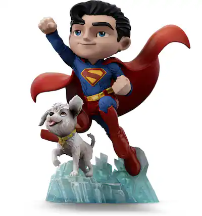 Front. Iron Studios - Iron Studios - Superman - MiniCo - Superman & Krypto Figure - Collectibles - Multicolor.