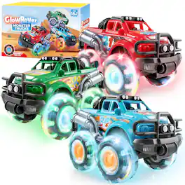 Joyfy - 3PCS Monster Friction-Powered Truck Toy, Light-Up Toy Truck with Flashing LED Wheel, Gift for Toddlers Boys Girls