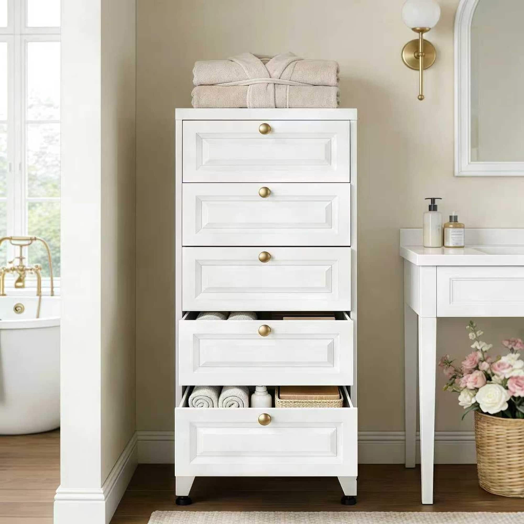 Boyel Living - 39-Inch Metal Bathroom Storage Cabinet with Doors and Shelves - White