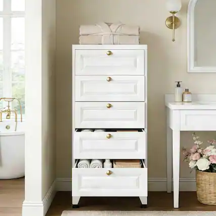 Front. Boyel Living - 39-Inch Metal Bathroom Storage Cabinet with Doors and Shelves - White.