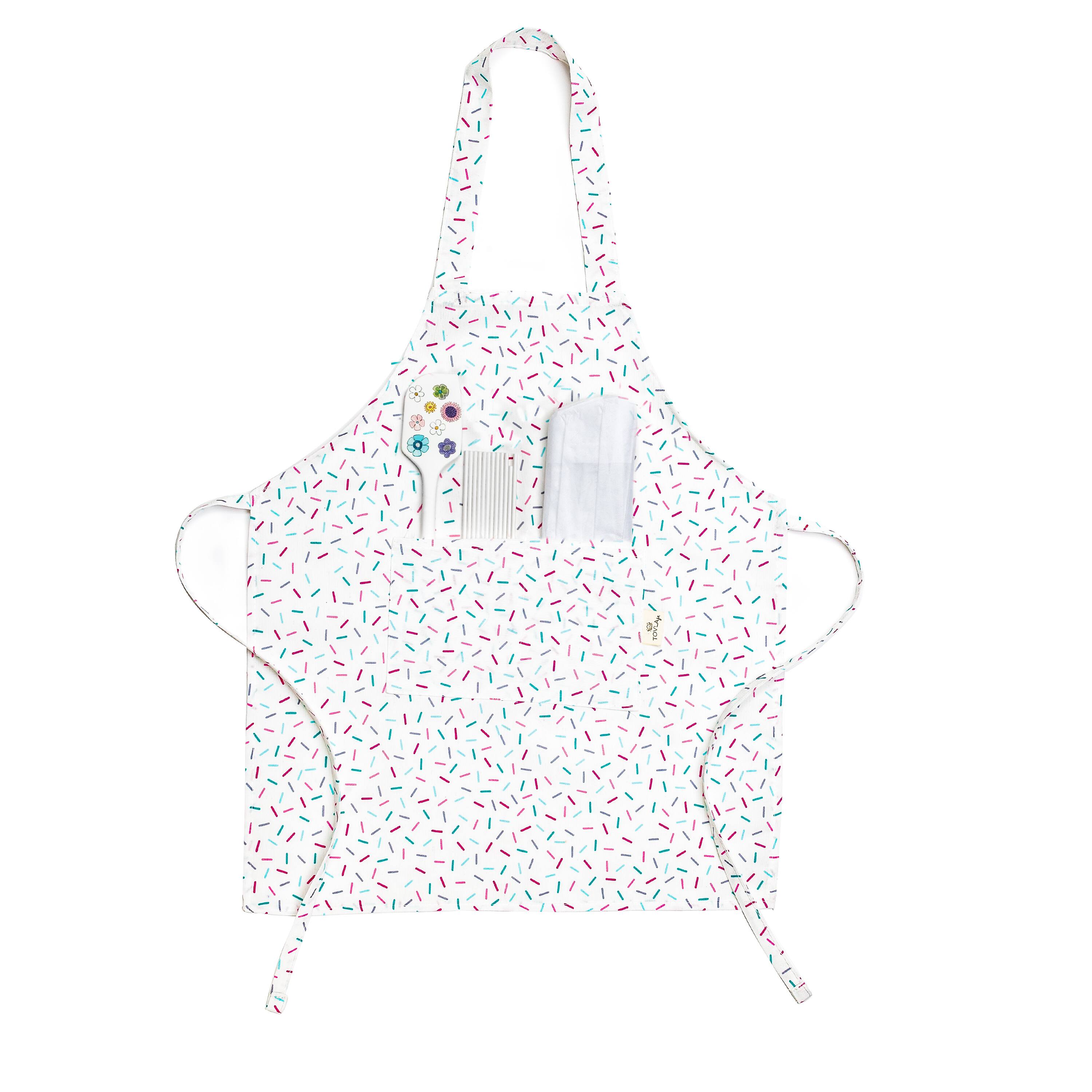Alt View 1. Tovla Jr - Apron Gift Set for Kids - Baking and cooking with Pocket for Boys and Girls - Sprinkle Print - Multi-colored.
