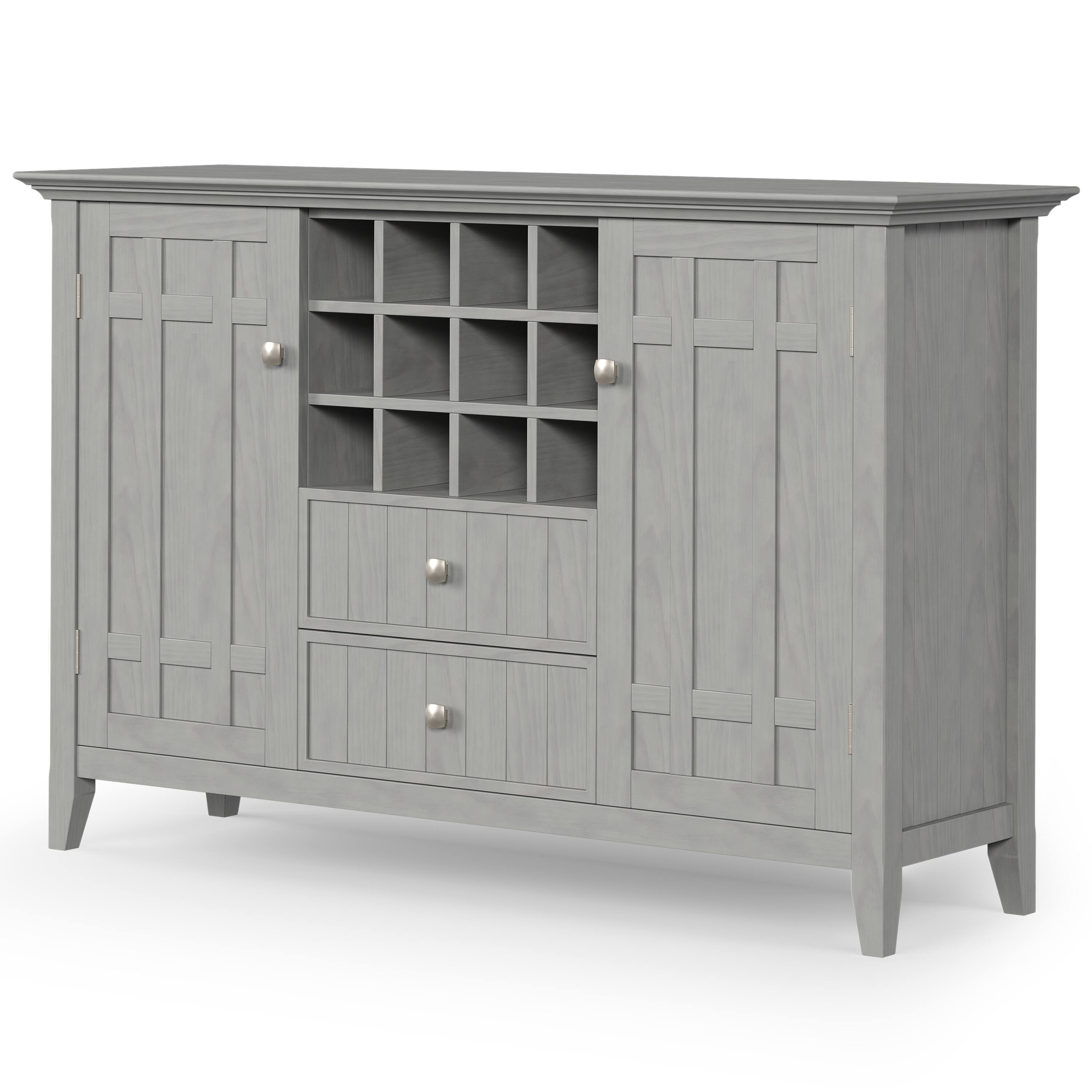 Angle. Simpli Home - Bedford SOLID WOOD 54 inch Wide Transitional Sideboard Buffet and Wine Rack in Fog Grey - Fog Grey.