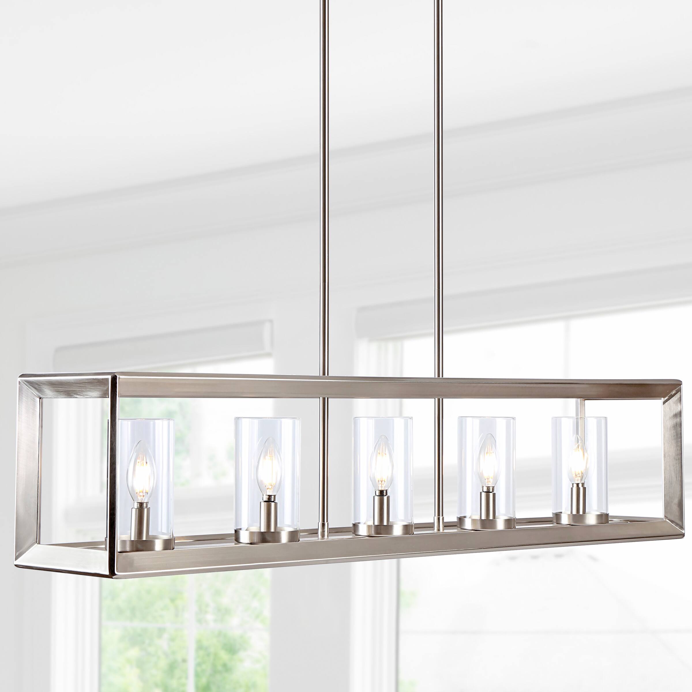 Alt View 1. Jonathan Y - Anna 38.5" Linear 5-light Metal/Glass LED Pendant, Nickel - Nickel.