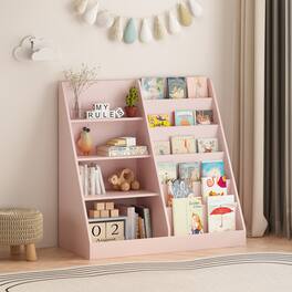 Z-Edge - Kids Bookshelf and Toy Storage Organizer, 4 Tier Wooden Kids Book Shelf with Bookcase Display Stand for Kids Room - Pink