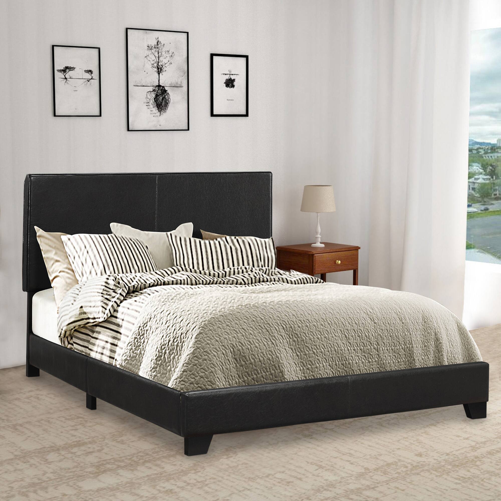 Alt View 5. Manhattan Lane - Leather Upholstered Queen Size Platform Bed - Black.