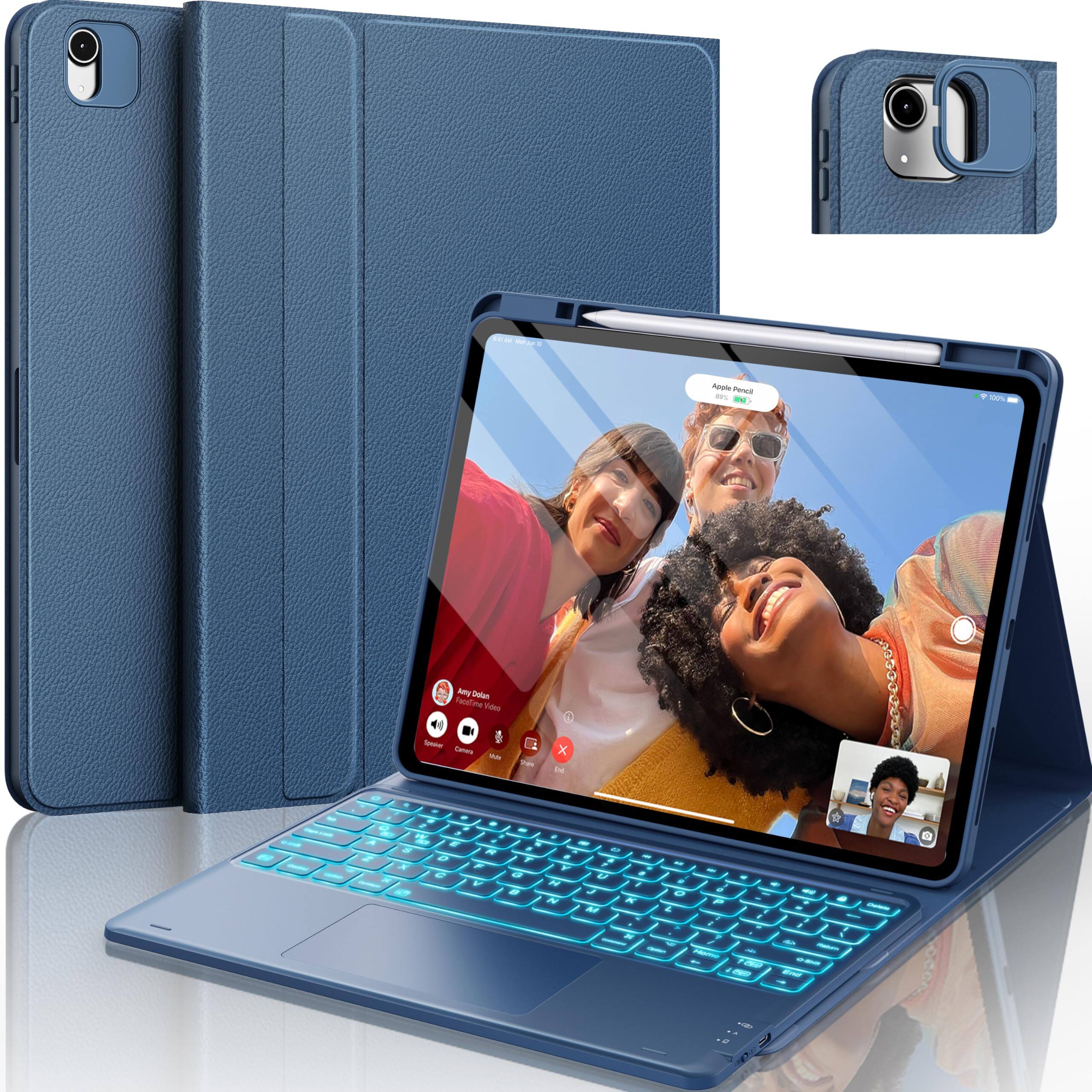 Pacoar Cade - Ultra Light Ipad Air 13 Inch Case Keyboard(m3 2025 / M2 2024)- Magnetic Detachable 7 Colors Backlit Multi-touch - Navy Blue-For iPad Air 13/Pro 12.9