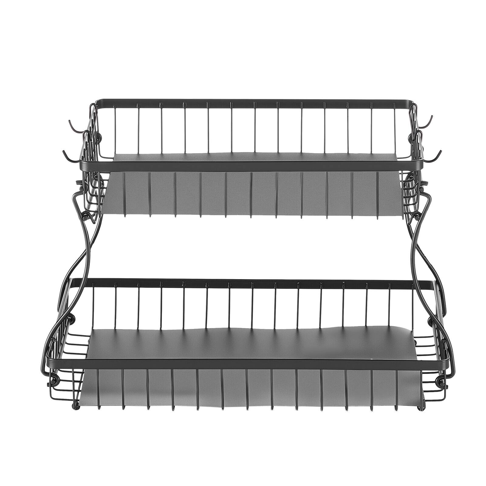Alt View 5. VEVOR - 2 Tier Fruit Basket, Countertop Fruits Vegetable Bowl with Banana Hangers, Metal Wire Storage Stand for Kitchen Counter - Matte Black.