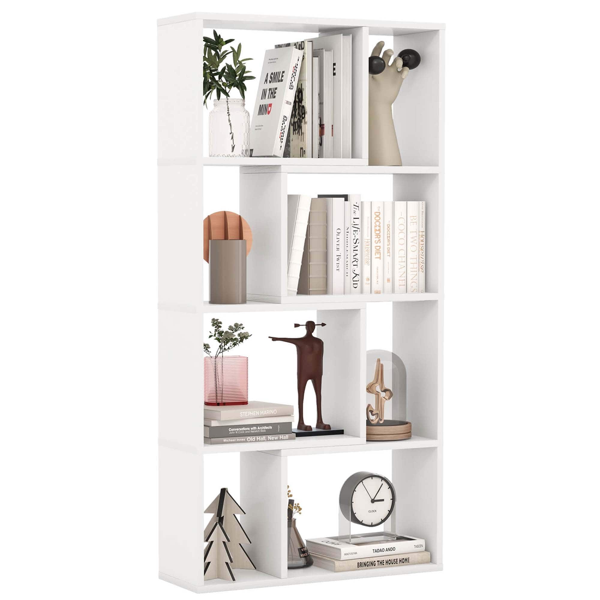 Costway - 48" Geometric Bookshelf Open-back Bookcase with 8 Cubes 2 Anti-Toppling Devices - White
