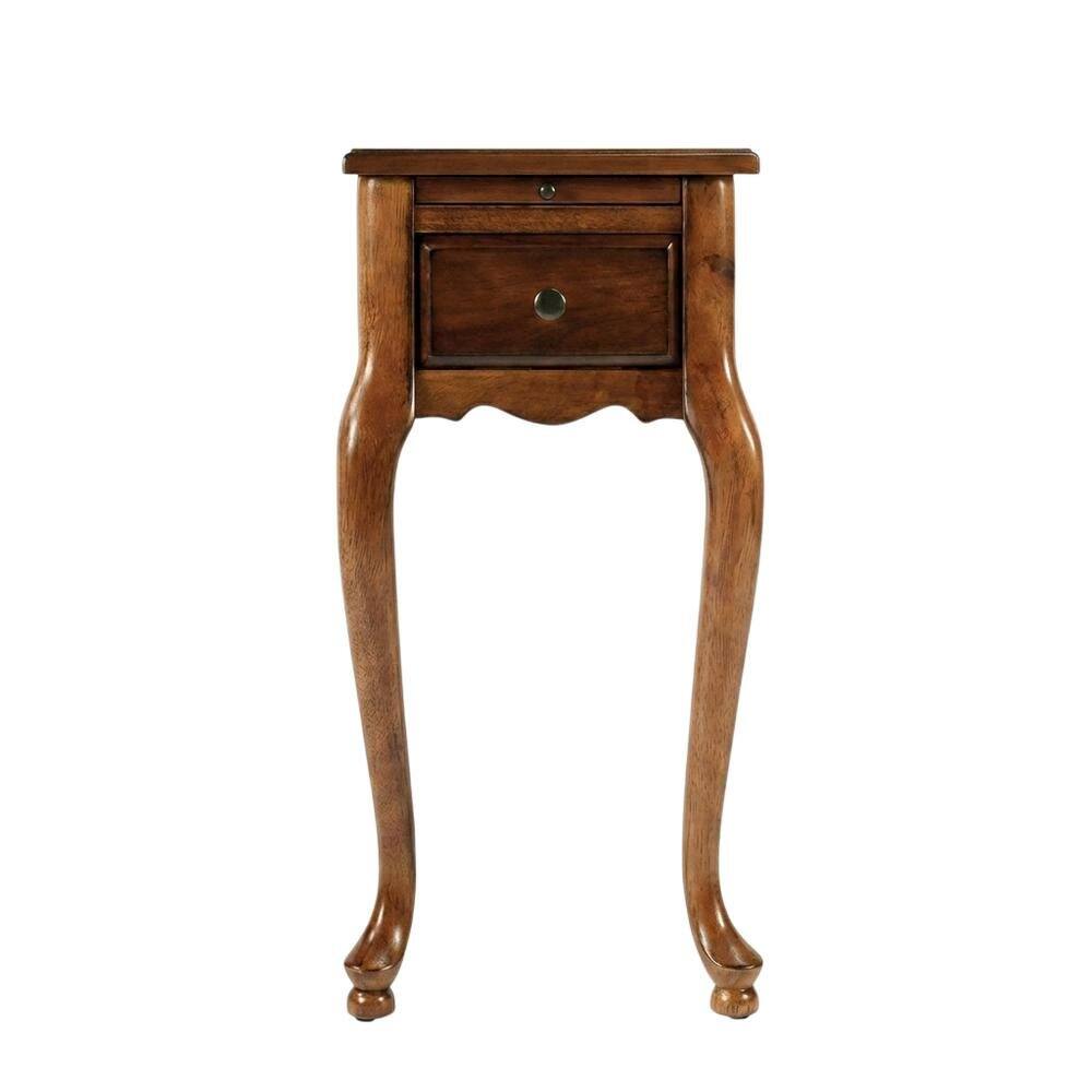 Back. Starlight Canyon Home - Chairside End Table with Drawer, Traditional Wood Side Table for Living Room - Medium Brown.