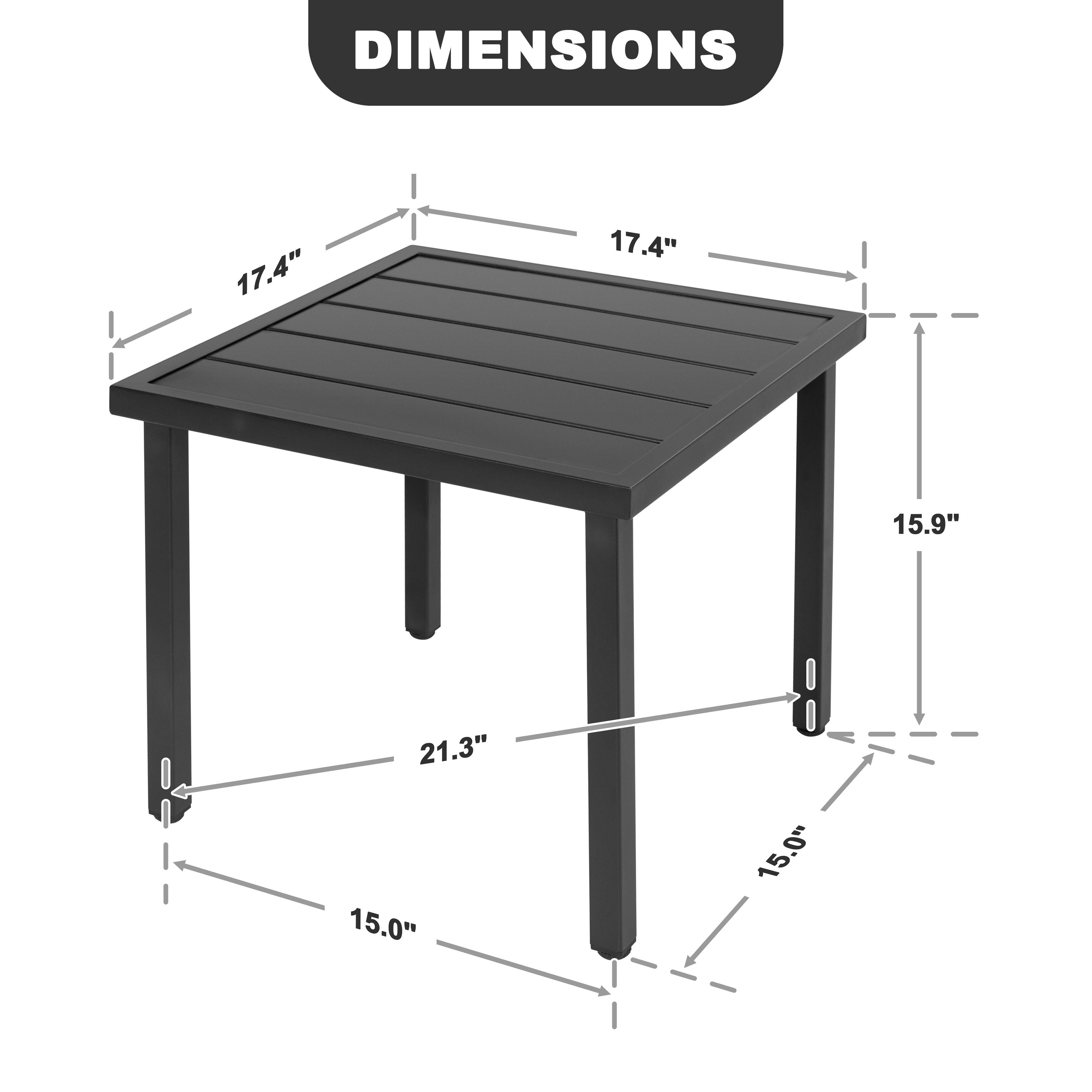 DIMENSIONS 17.4" 17.4" 15.9" 21.3" 15.0" 15.0"