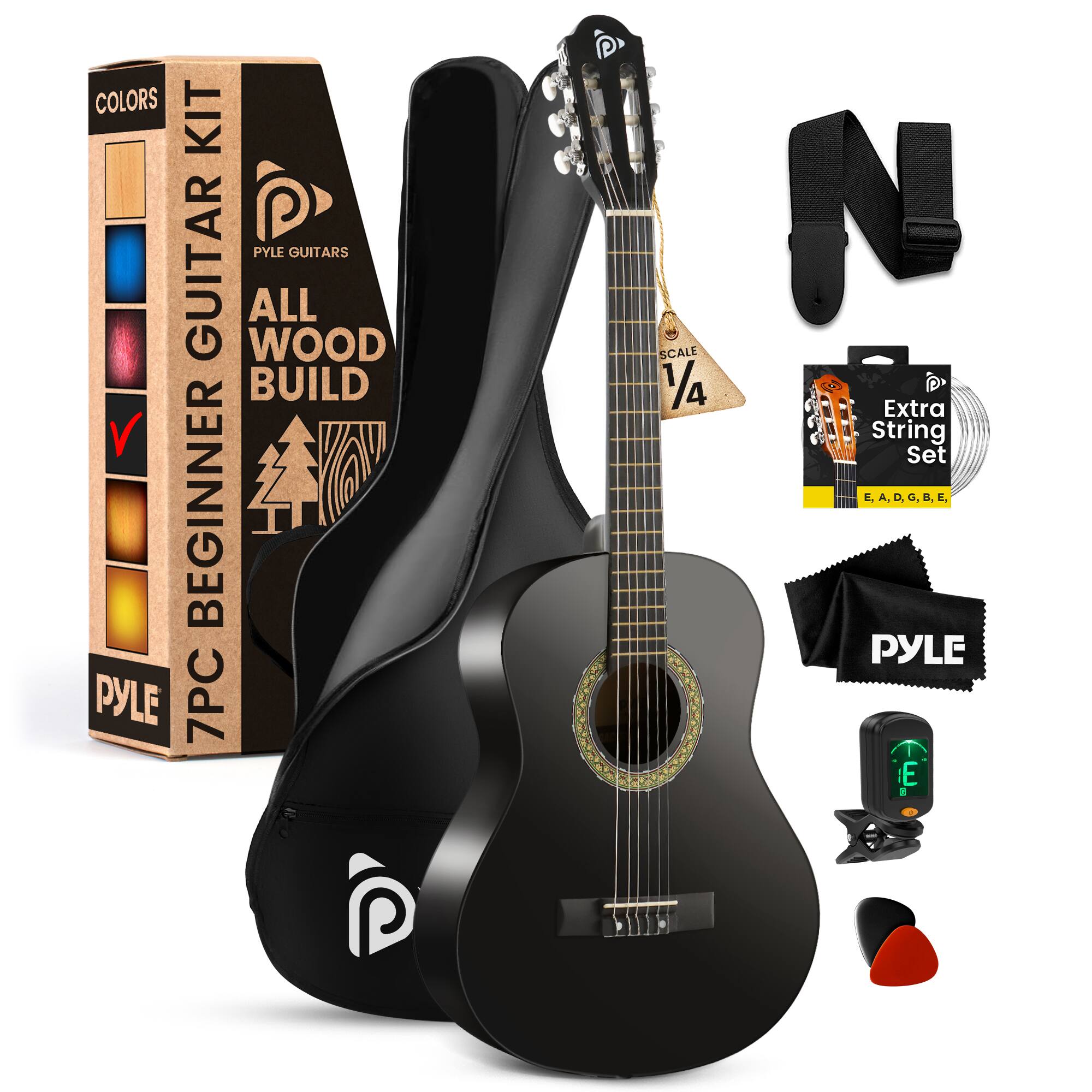 Pyle - Beginner Acoustic Guitar Kit, 1/4 Junior - Natural