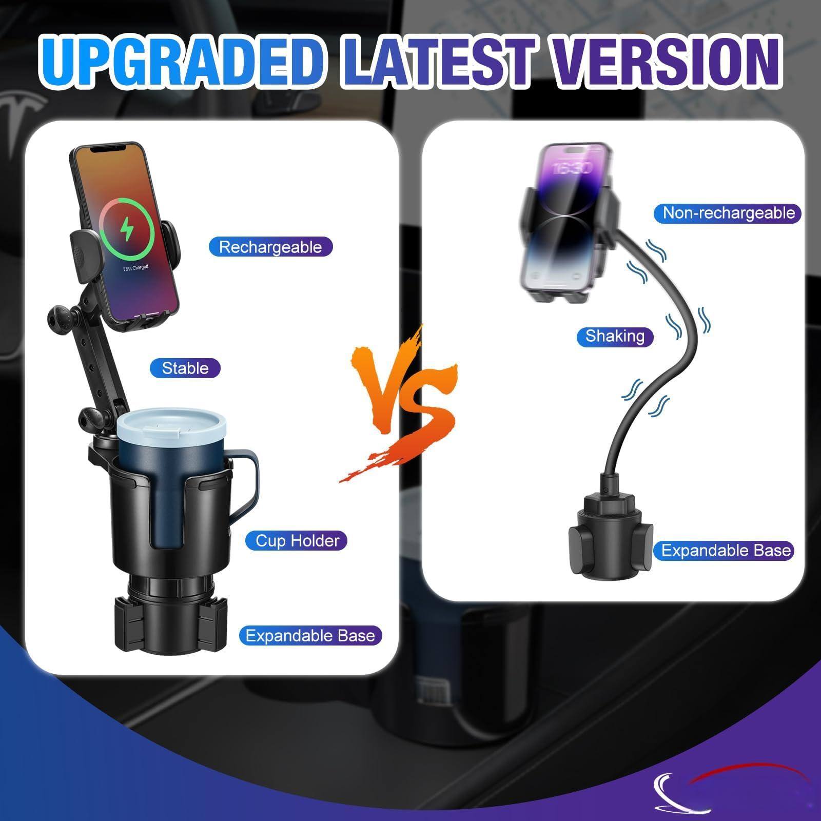 UPGRADED LATEST VERSION

- Rechargeable
- Stable
- Cup Holder
- Expandable Base

VS

- Non-rechargeable
- Shaking
- Expandable Base