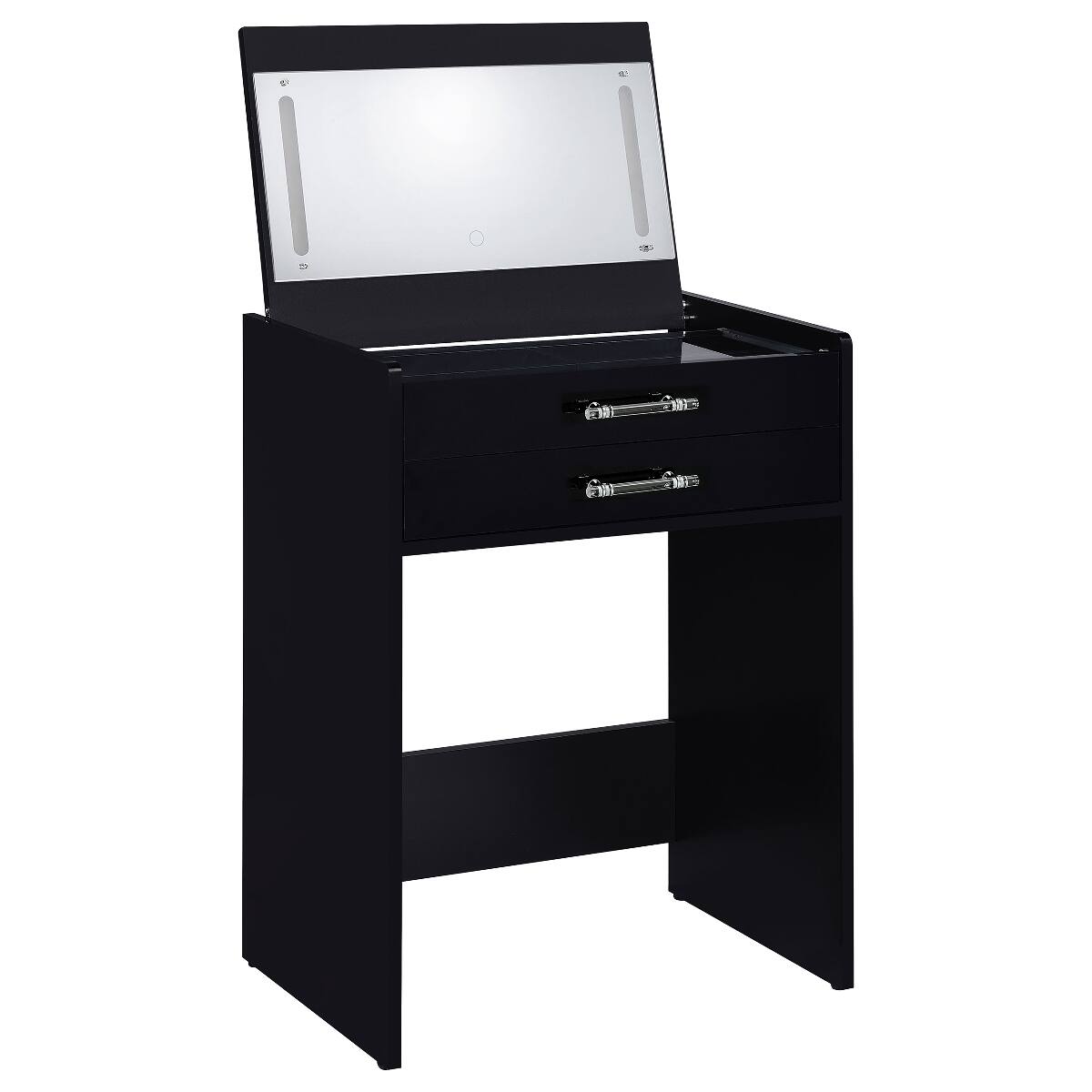 Alt View 2. Loheer - Loheer Black High Gloss Makeup Vanity Set with Mirror and Stool - Black.