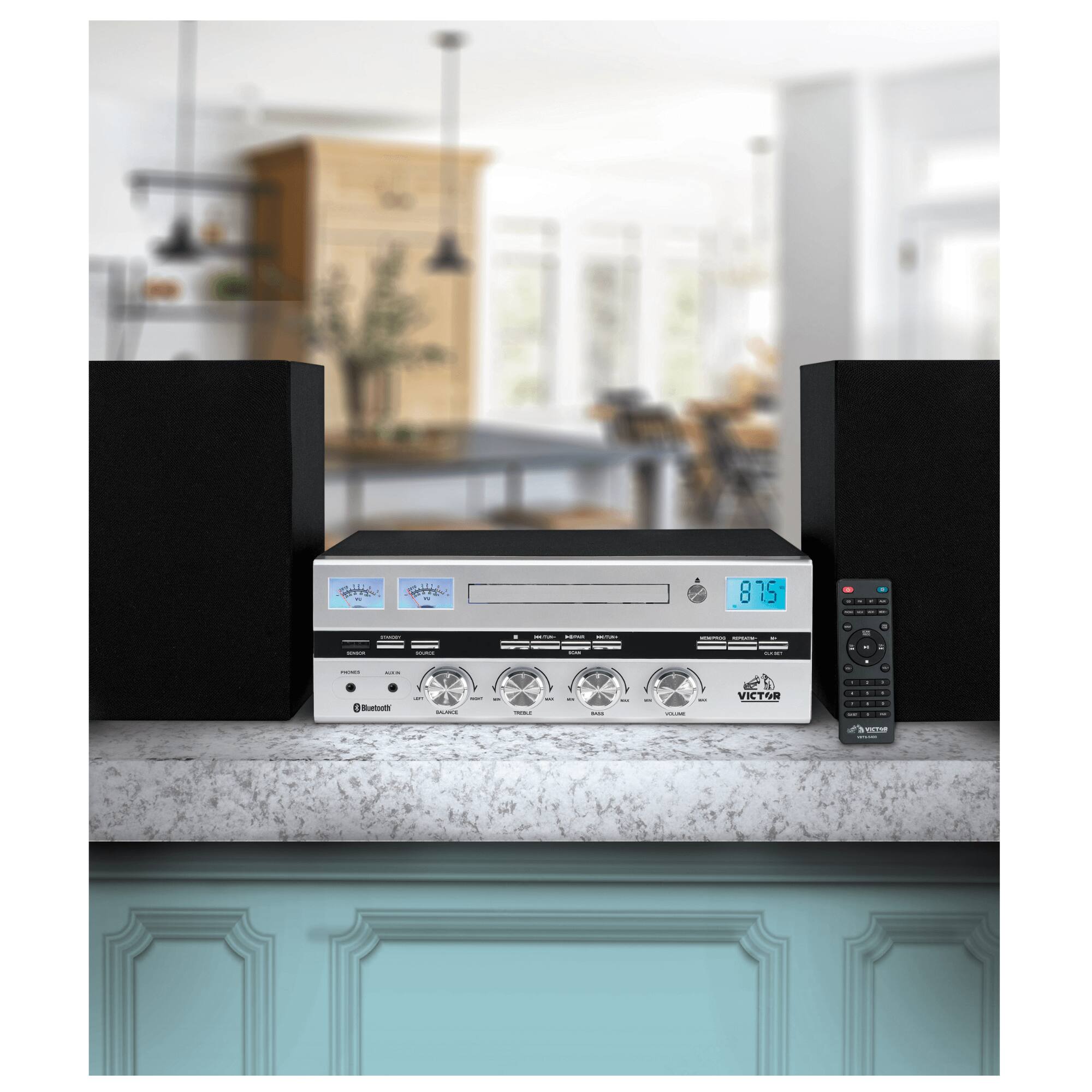 Victor Audio Milwaukee II Desktop Bluetooth CD Stereo System Black