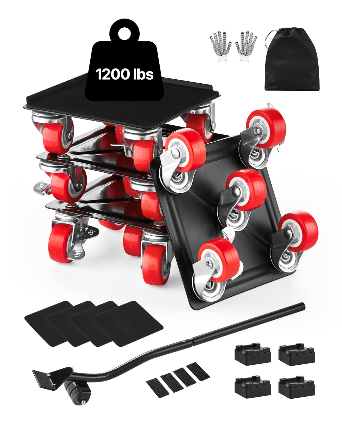 VEVOR - Furniture Dolly, Maximum Load 1200 lbs, Heavy Duty Furniture Movers with 5 360° Rotation Wheels, Carbon Steel Panel - Black