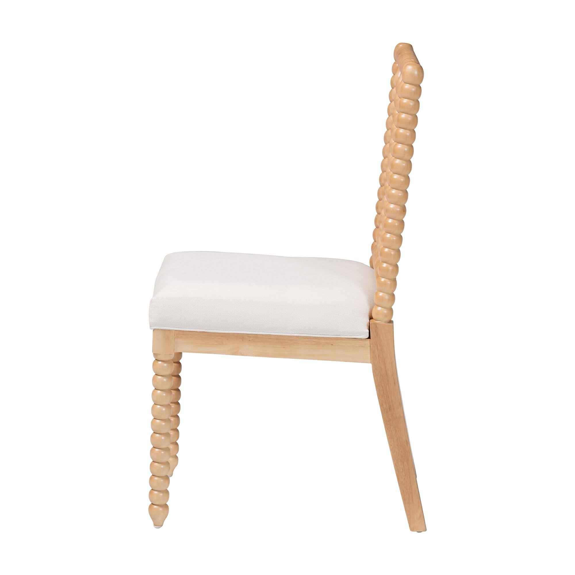 Left. bali & pari - Deya Bobbin Dining Chair - Wood Side Chair with Upholstered Seat and Spindle Backrest - Natural Brown/White.
