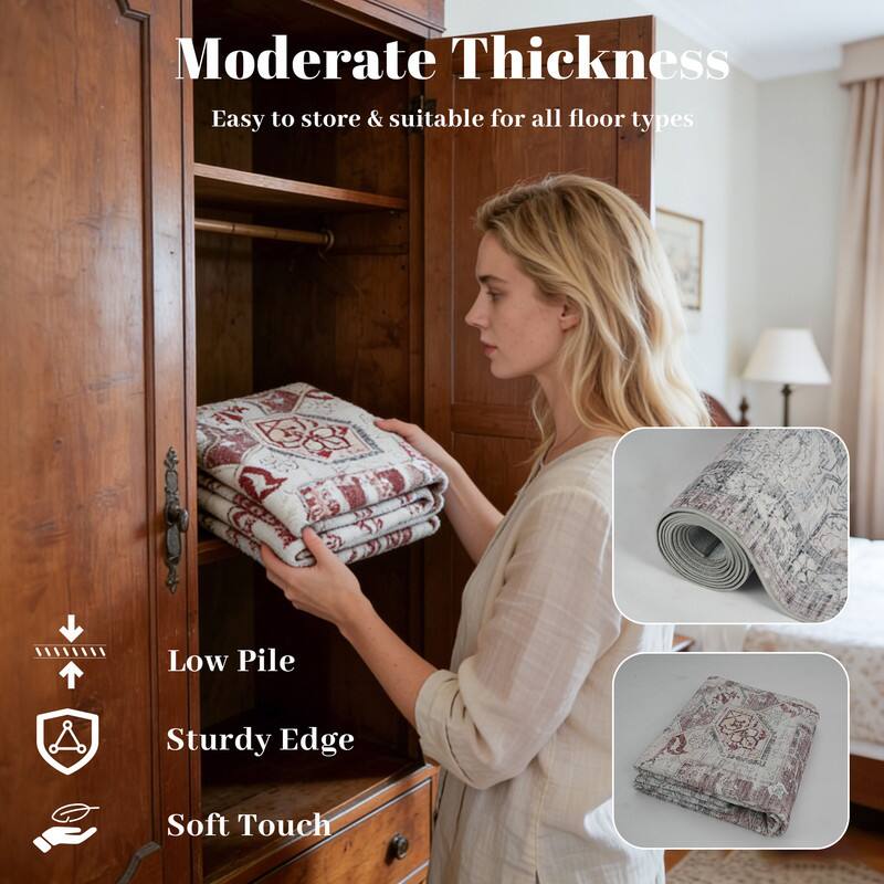 Moderate Thickness  
Easy to store & suitable for all floor types

Low Pile  
Sturdy Edge  
Soft Touch