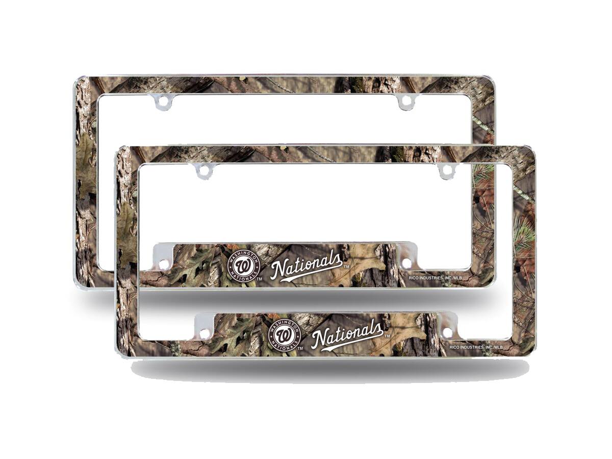 Washington Nationals Chrome Metal (Set of 2) License Plate Frames with Bold Mossy Oak Camouflaged Camo Design