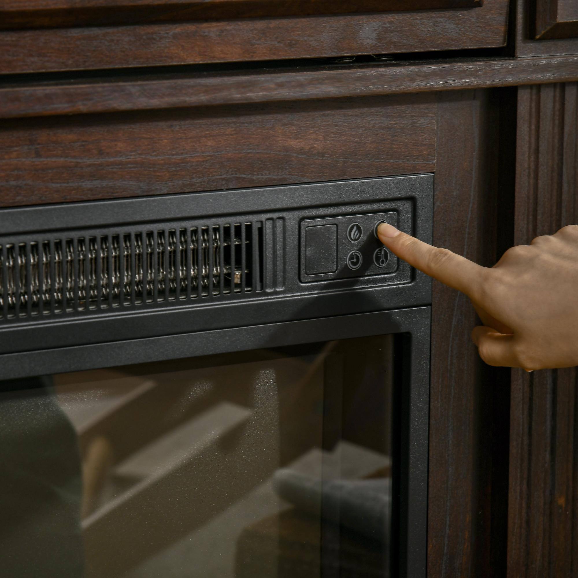 Angle. Resenkos - Electric Fireplace TV Stand for TV's up to 40" Flat Screen, Living Room Media Entertainment Console with Storage, Brown - Brown.