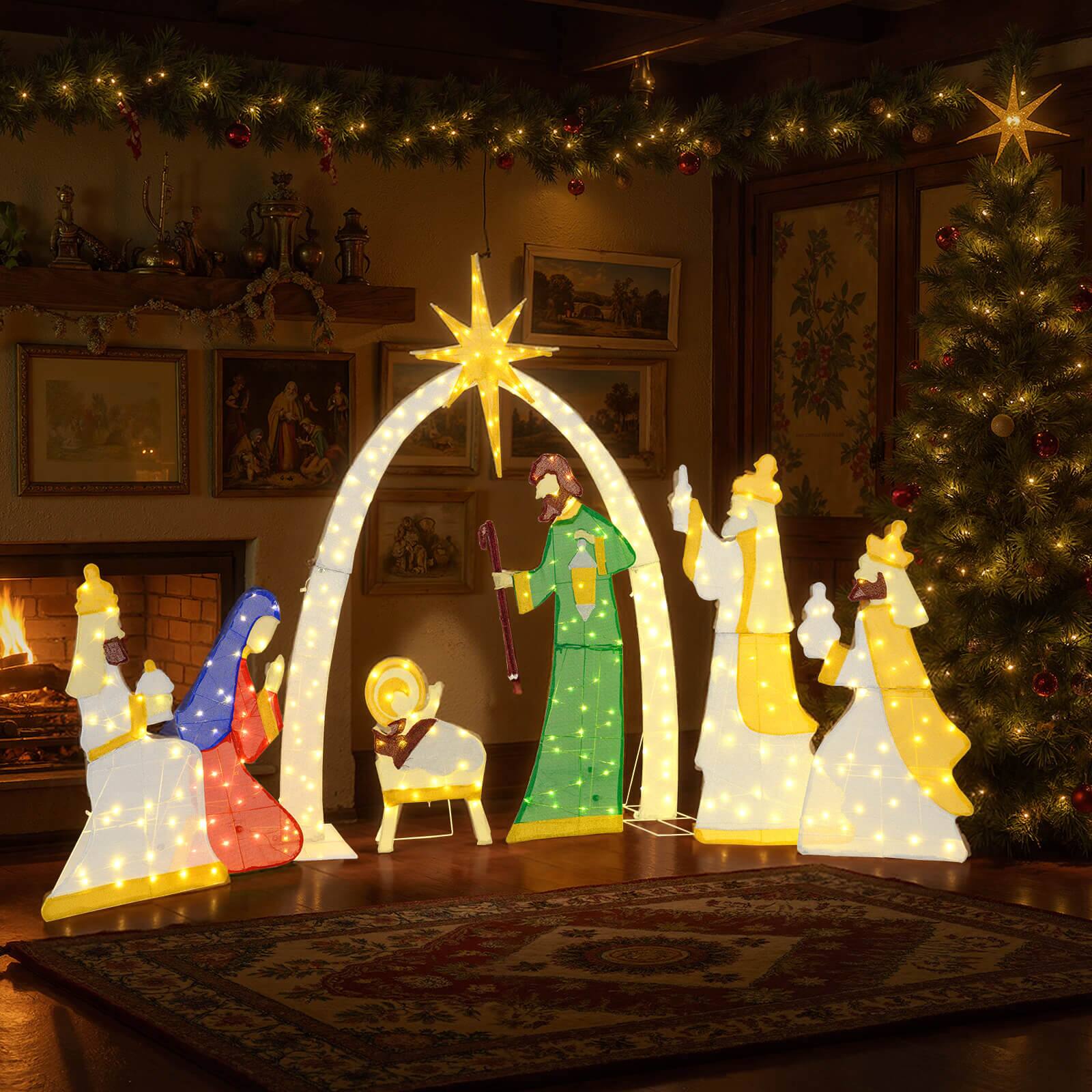 Alt View 4. Costway - Costway 7 Pcs 5Ft Pre-Lit Holy Family & Three Wise Men with 310 White LED Lights for Yard - Multicolor.