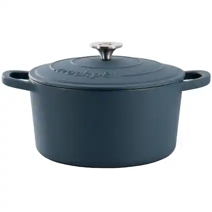 Front. Crockpot - Crockpot Artisan 7 Quart Enameled Cast Iron Dutch Oven in Matte Navy Blue - Navy Blue.