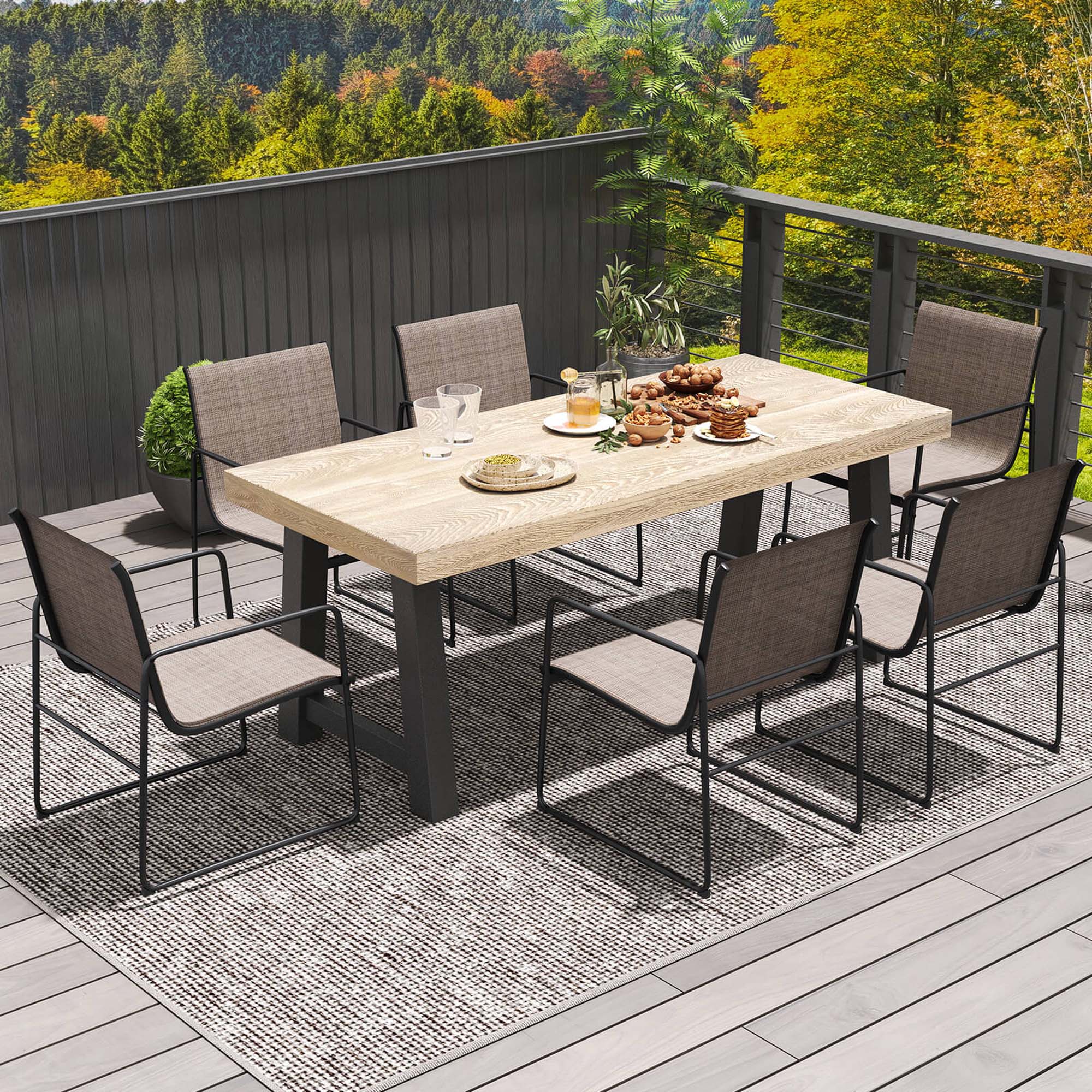 Angle. Costway - 4 PCS Outdoor Dining Chairs Patio Furniture Chair with Breathable Seat & Backrest - Brown.