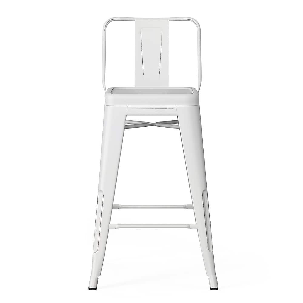Simpli Home - Rayne Industrial Metal 24 inch Counter Height Stool (Set of 2) - Distressed White - Front_Zoom