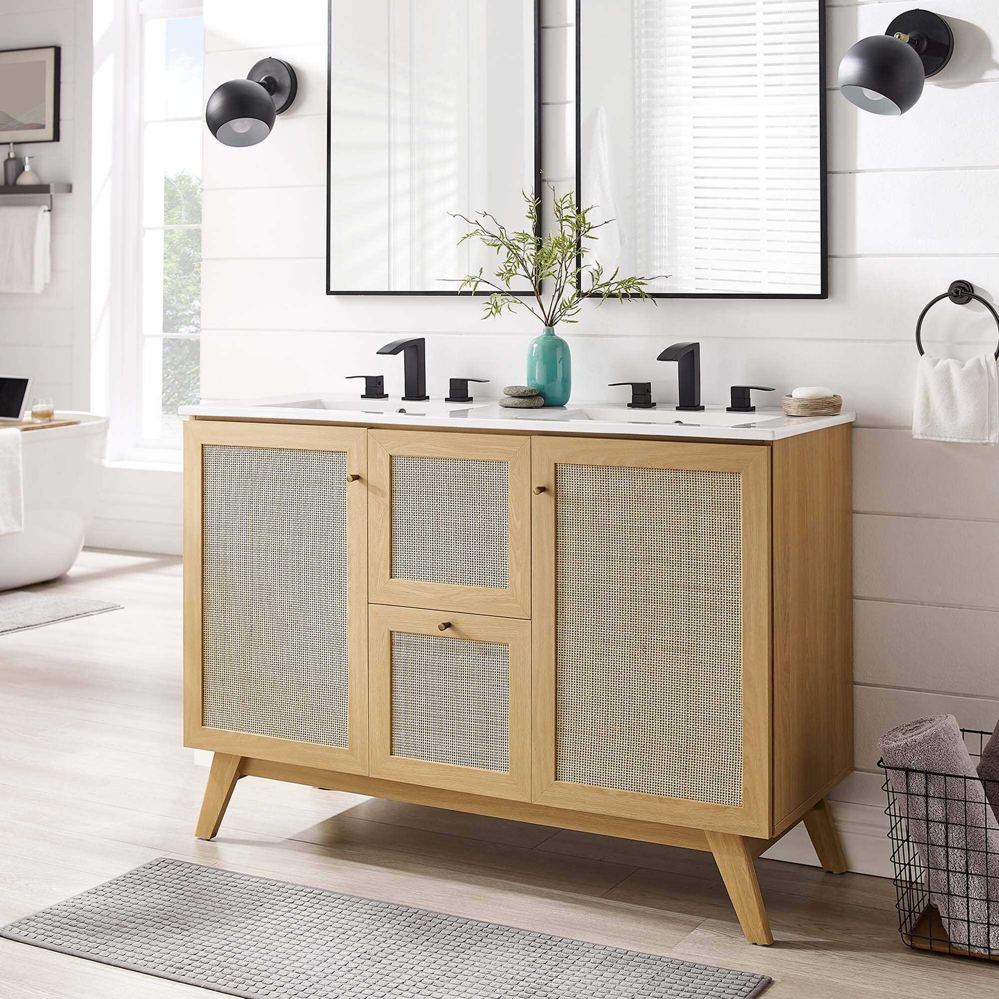 Front. Modway - Soma Bathroom Vanity with White Basin Included by Modway - Oak White.