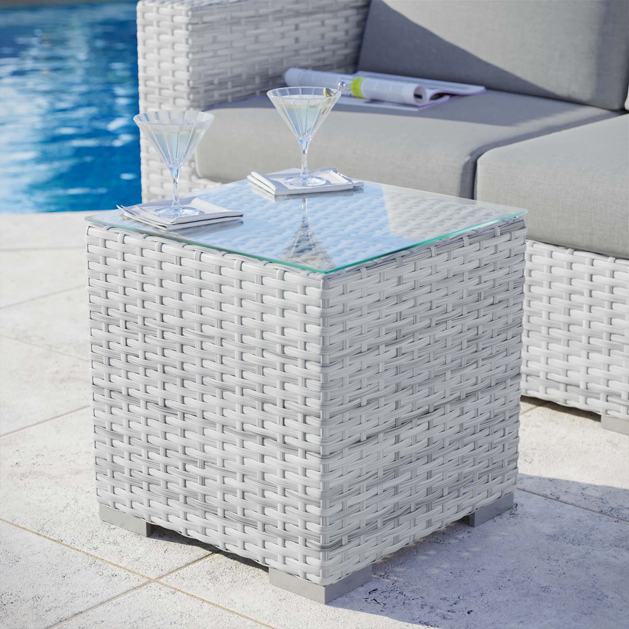 Convene Outdoor Patio Side Table by Modway - Light Gray