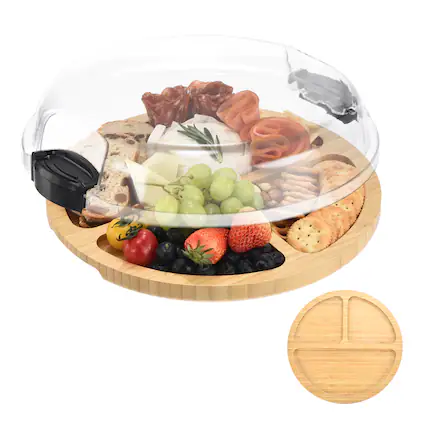 Front. Unique Bargains - Charcuterie Board with Lid & Handle, Portable Cheese Platter, Bamboo Cutting Tray for Kitchen, Gifts - Black.