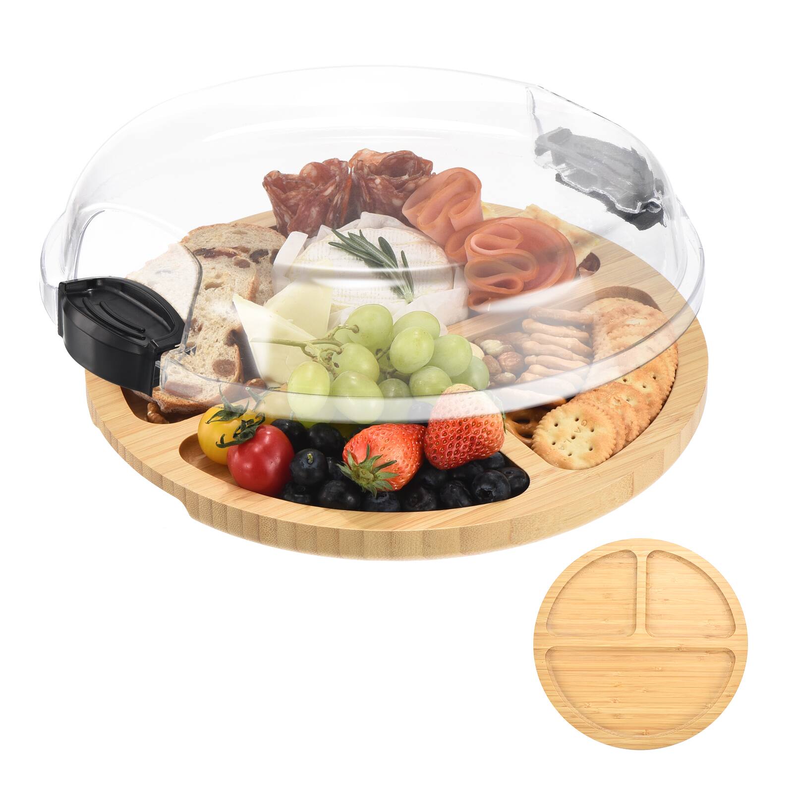 Front. Unique Bargains - Charcuterie Board with Lid & Handle, Portable Cheese Platter, Bamboo Cutting Tray for Kitchen, Gifts - Black.