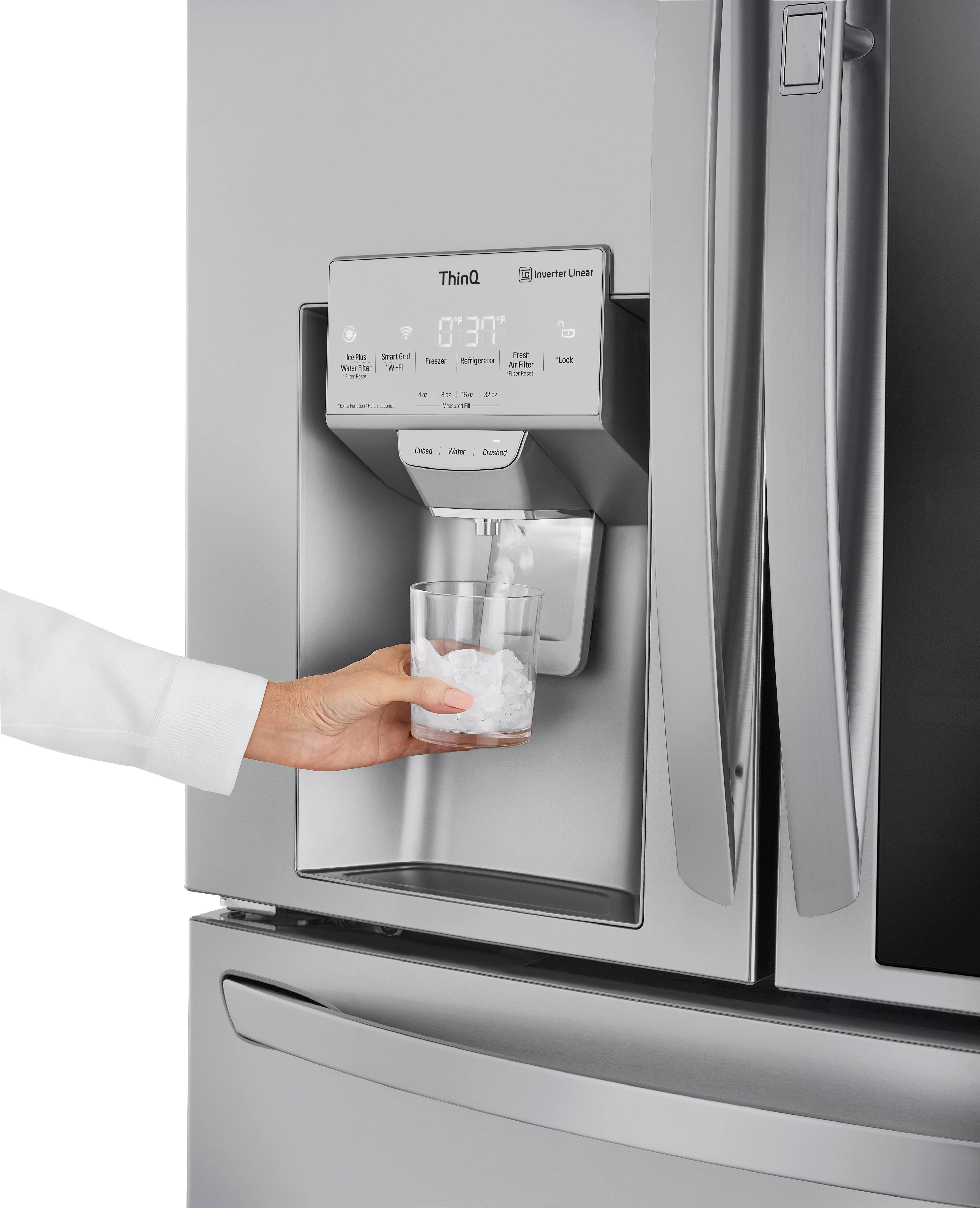 ThinQ  
Inverter Linear  

Ice Plus Water Filter  
Smart Grid Wi-Fi  
Freezer Refrigerator  
Fresh Filter Reset  
Lock  

0°F  
3°F  

Cubed Water Crushed  

Ice Maker Hot Water