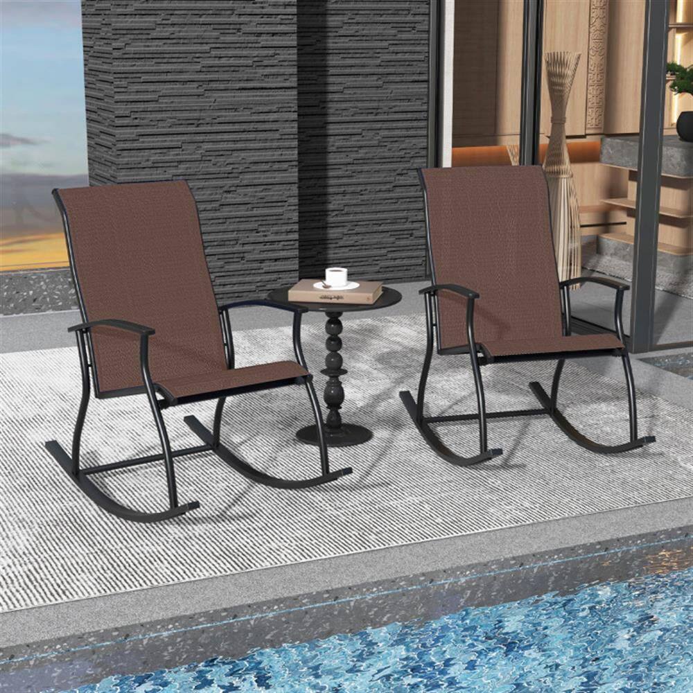 Back. Kadyn - Rocking Patio Bistro Outdoor Chairs2 Pieces Outdoor Rocking Chairs with Breathable BackrestBrown - Brown.