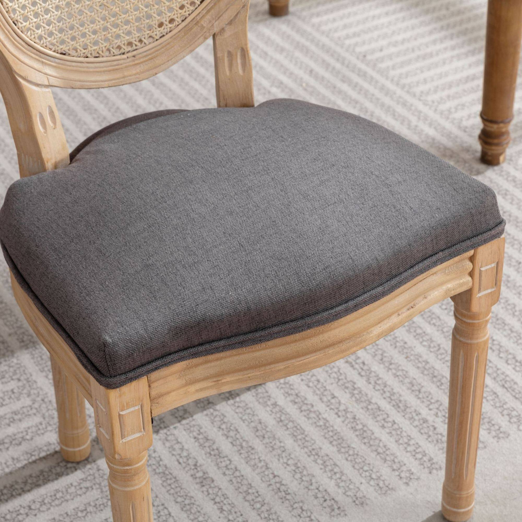 Alt View 5. GOODSILO - French Style Solid Wood Dining Chairs with Linen Upholstery and Rattan Backrest, Set of 2 - Gray.