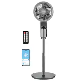 VEVOR - 9-Inch Pedestal Fan, 80° Oscillating Standing Floor Fan with Quite DC Motor, Remote Control, 9 Speeds & 4 Smart Modes - Silver & Gray