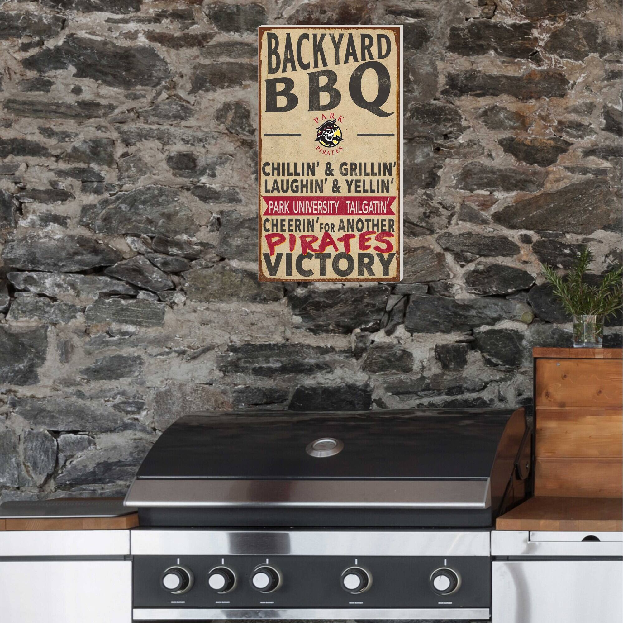 BACKYARD BBQ  
PARK PIRATES  
CHILLIN' & GRILLIN'  
LAUGHIN' & YELLIN'  
PARK UNIVERSITY TAILGATIN'  
CHEERIN' FOR ANOTHER PIRATES VICTORY