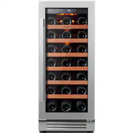 Ca'Lefort - 15" Wine Cooler Refrigerator, 33 Bottles, 40-65°F, Glass Door, 3LED, Built-In/Freestanding, 3.0 cu. ft - Stainless Steel