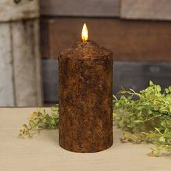 Angle. BreeBe - Burnt Mustard Flicker Flame Timer Cake Pillar - 6" - Mustard.