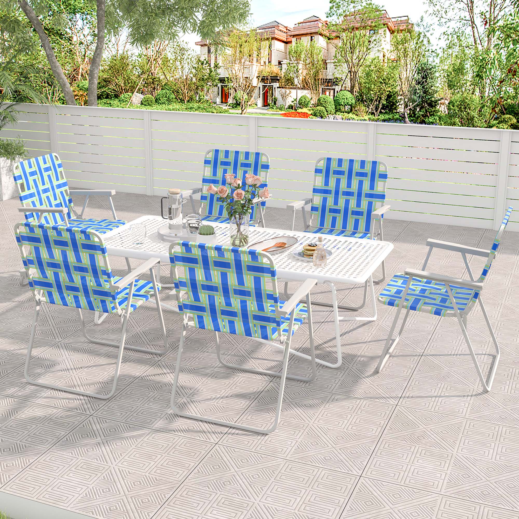 Alt View 1. Costway - Costway 4PCS Folding Beach Chair Camping Lawn Webbing Chair Lightweight 1 Position - Blue.