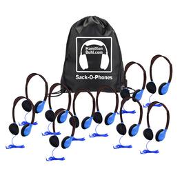 HamiltonBuhl - Sack-O-Phones, 10 Personal Headphones in a Carry Bag, Blue