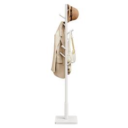 Songmics Home - Solid Wood Coat Rack, Free Standing Hall Coat Tree with 8 Hooks, 3 Height Options, for Coats, Hats, Bags, Purses - Cloud White