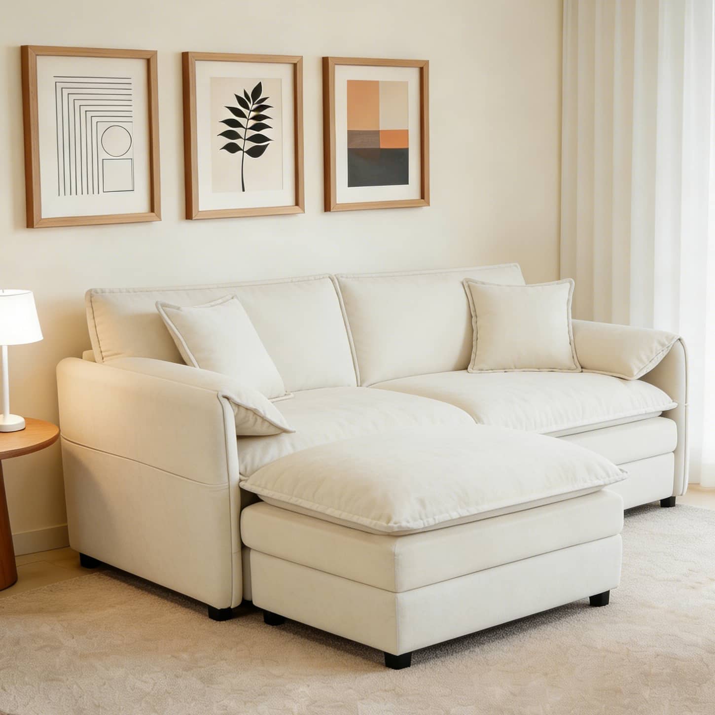 Anysun - Deep-Seat L-Shape Chenille Sectional Sofa with Ottoman - Modern Modular Cloud Couch for Living Room, Apartment & Office. - Beige