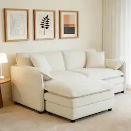 Anysun - Deep-Seat L-Shape Chenille Sectional Sofa with Ottoman - Modern Modular Cloud Couch for Living Room, Apartment & Office. - Beige